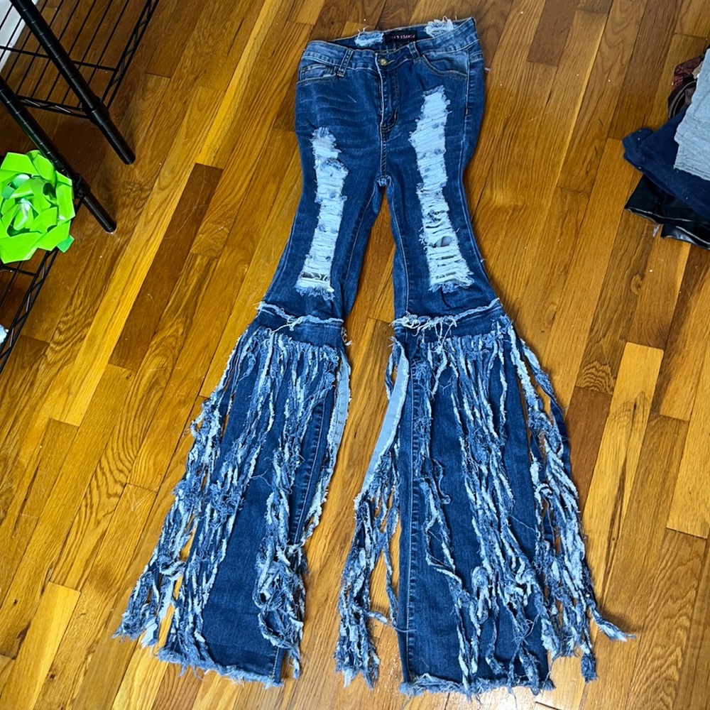 Purple Candy Flare Fringe Ripped Jeans Size Medium
